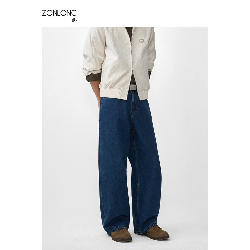 Zonlonc High-Density Selvedge Denim Jeans for Men, New Style, Loose Straight Fit, Vintage Washed, Relaxed and Structured Wide-Leg Pants Zonlonc High-Density Selvedge Denim Jeans for Men, New Style, Loose Straight Fit, Vintage Washed, Relaxed and Structured Wide-Leg Pants