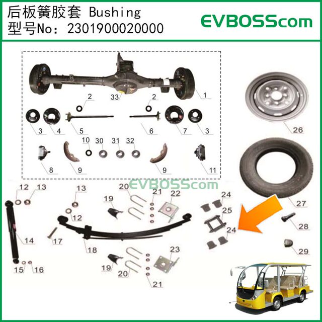 2301900020000 Rear Panel Spring Rubber Sleeve Bushing/ Sightseeing Car Yakle Marshell Marshell
