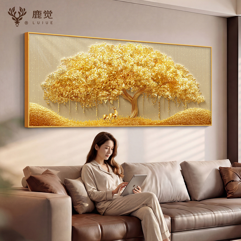 Money Tree Living Room Hanging Painting 2026 New Model Money Tree Sofa Background Wall Decorative Painting Gold All over Landscape Version Mural