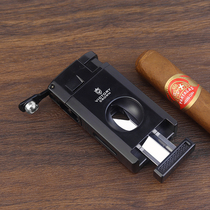 Three-in-one multifunctional cigar cutter and lighter integrated portable cigar tool belt cutter and drill double straight punch