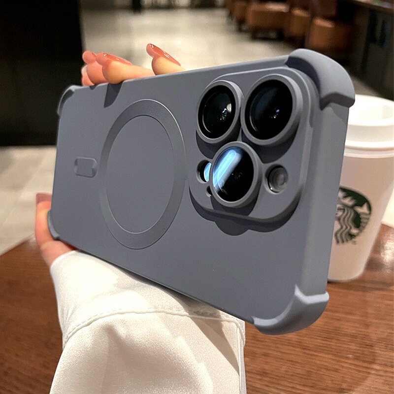 Liquid Silicone Magnetic Four-Corner Anti-Drop Case Suitable for Apple 15 Pro Max, New 16 Model iPhone 14 Pro, High-End for Men and Women, 13 Pm Full Coverage Lens, 12 Airbag Anti-Drop, 17 Protection Plus