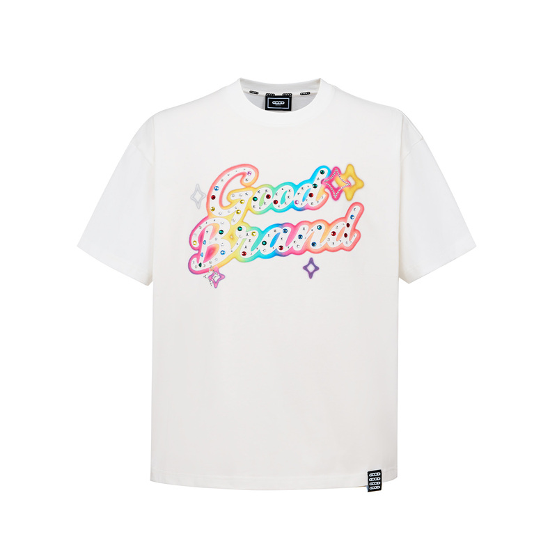[Official Genuine Product] Gb-Goodbrand 26Ss Colorful Slogan Rhinestone Light Luxury Fashion High-End Short Sleeve