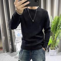 Solid color mens sweater autumn and winter new slim round neck trendy simple sweater popular youth long-sleeved sweater