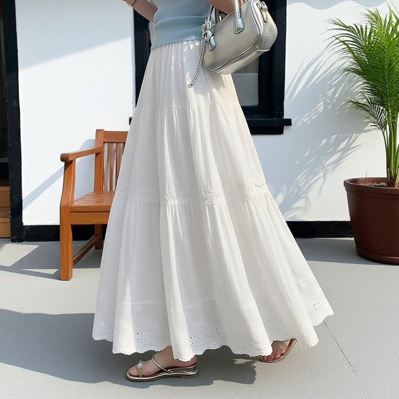 White Half-Length Skirt, Plus Size, Cake Skirt, Extended Version, Lace Long Skirt for Tall Women, Summer Skirt for Petite Women