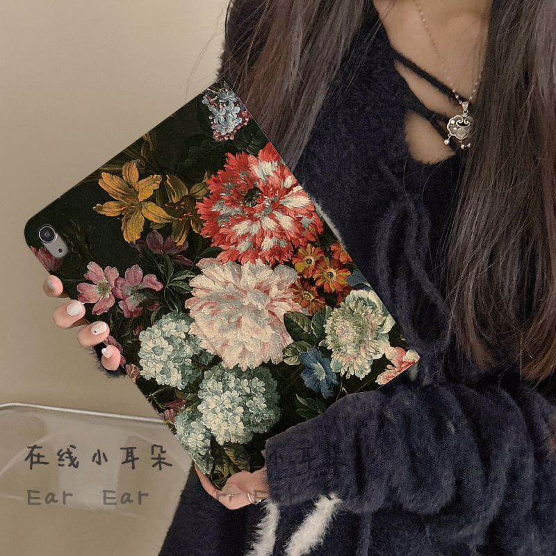 Artistic Oil Painting Floral Design Suitable for iPad Protective Case Air8/7 Generation 26 Years Pro11 Soft Rubber Air5 Tablet Case 12Th Generation 10.9inch Mini7 Anti-Fall 10.2/10.5 Book Style Mini5 Soft Cover