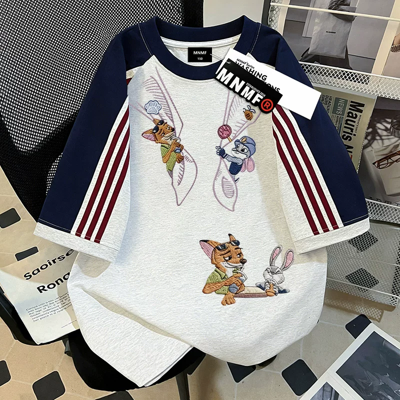 Мультяшная летняя футболка с коротким рукавом, свободного кроя, с вышивкой