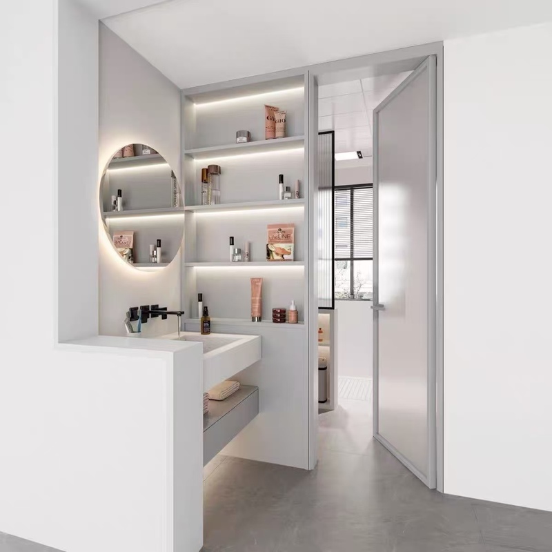 Aluminum Alloy Door with Cabinet Partition Bathroom Dry and Wet Separation Door with Cabinet Screen Bathroom Door Waterproof Glass Door Sliding Door