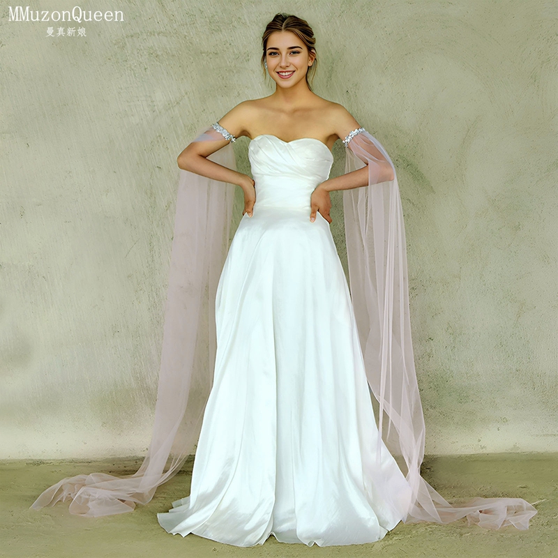 Manzhen Bridal Flowing Sheer Tulle Long Gloves with Trailing Two-Piece Sleeves Performance Photography Props Mm04