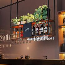 Sichuan Wine Rack Wall Cabinet Bar Hanger Hanging Cup Rack Bar Wine Rack Hanging Restaurant Display Rack with Lights Industrial Style Set