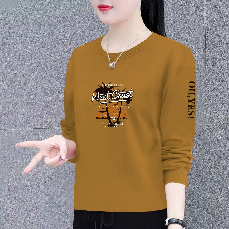 レディース純綿長袖Tシャツ、春秋新スタイル、ゆったりフィット、お腹を隠してスリムに見せる、万能ラウンドネックベースレイヤー、韓国風トップス。