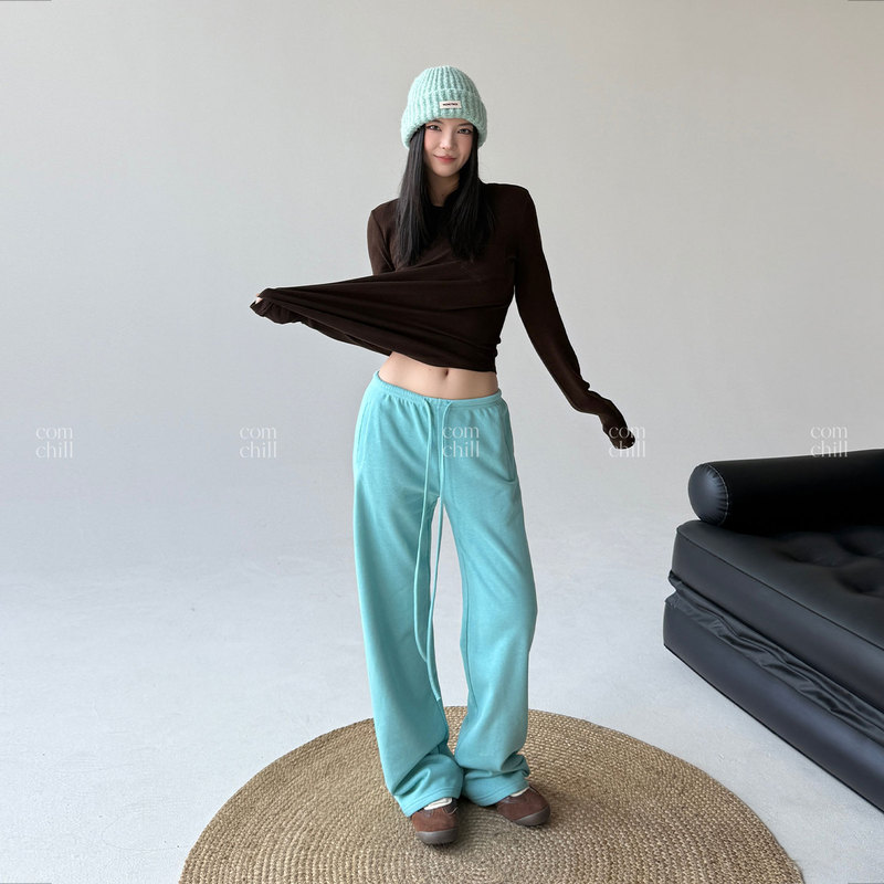 Comchill Seventeen Home Textile Low-Waist Straight-Leg Pants with Drawstring Elastic Waist, Autumn and Winter Relaxed Versatile Casual Long Pants