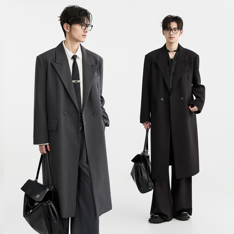 Earl Zhuoer アウトレットストア 春 ピークラペル ロングデザイン スーツカラー メンズ ウィンドブレーカー ゆったり ミドル丈 コート