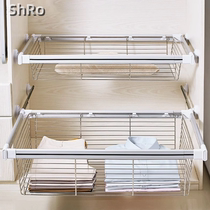 Wardrobe pull basket drawer type cloakroom storage rack homemade inner pants rack track pull basket wardrobe storage sliding blue
