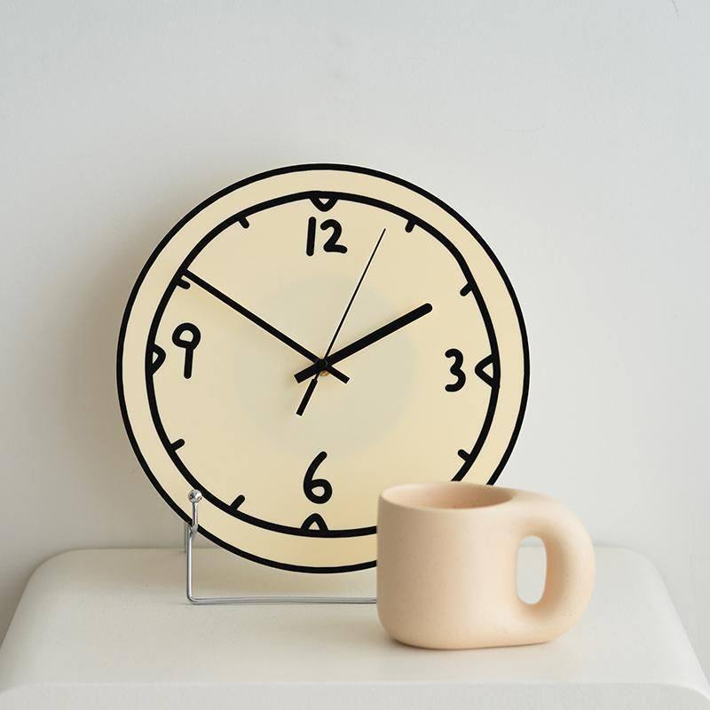 Cream-Colored Modern Minimalist Acrylic Clock, Wall-Mountable Design, Silent Clock for Living Room, Creative and Playful Desktop Ornament
