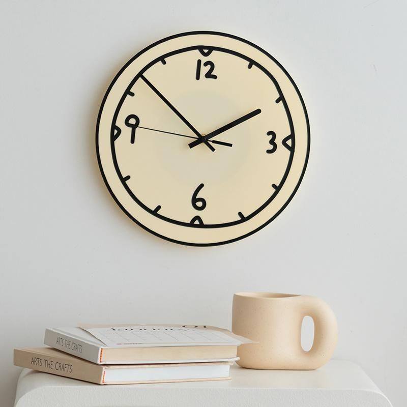 Cream-Colored Modern Minimalist Acrylic Clock, Wall-Mountable Design, Silent Clock for Living Room, Creative and Playful Desktop Ornament