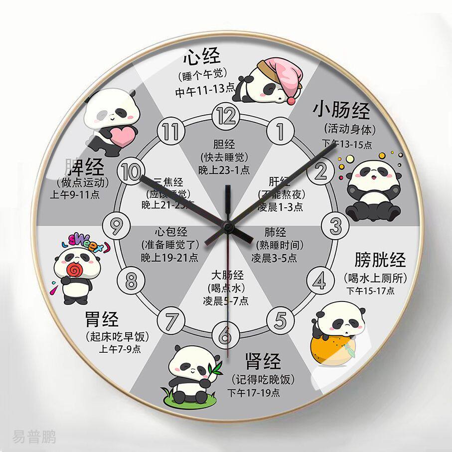 Panda Health Clock Body Meridian Health Clock Cartoon Creative Wall Clock Bedroom Living Room Clock Wall Hanging