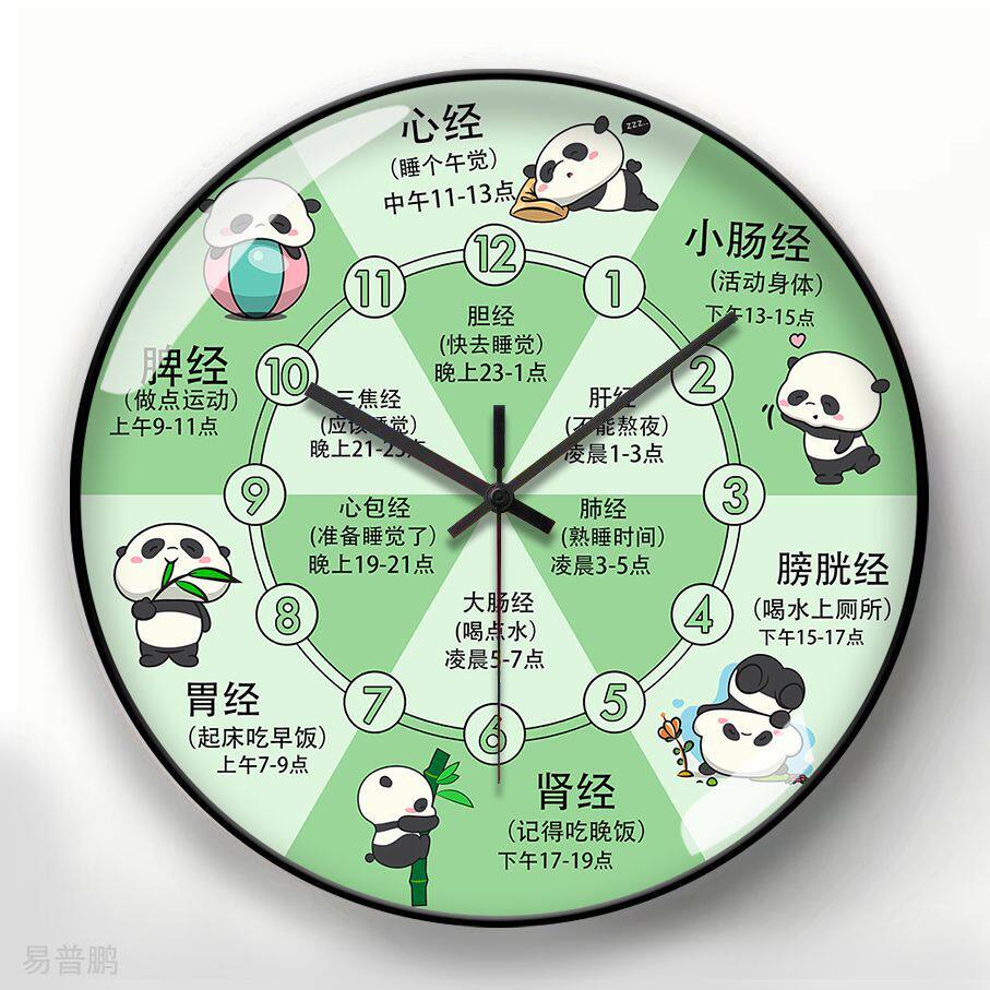Panda Health Clock Body Meridian Health Clock Cartoon Creative Wall Clock Bedroom Living Room Clock Wall Hanging