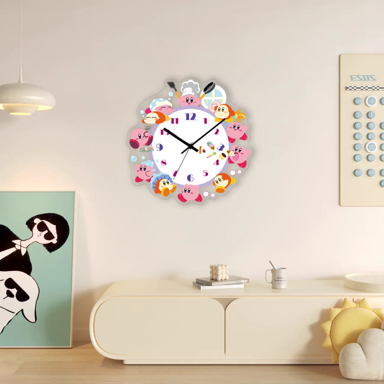 Star Kirby Wall Clock Cartoon Animation Creative Modern Wall Hanging Acrylic