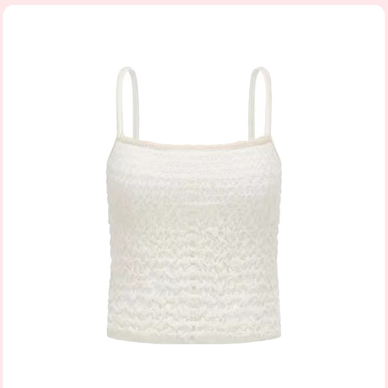 Original Version [In-Stock Direct Shipment] Xia Lu's Same Style Bubble Gauze Camisole 25 New Summer Model Sleeveless Slim-Fit Short Style