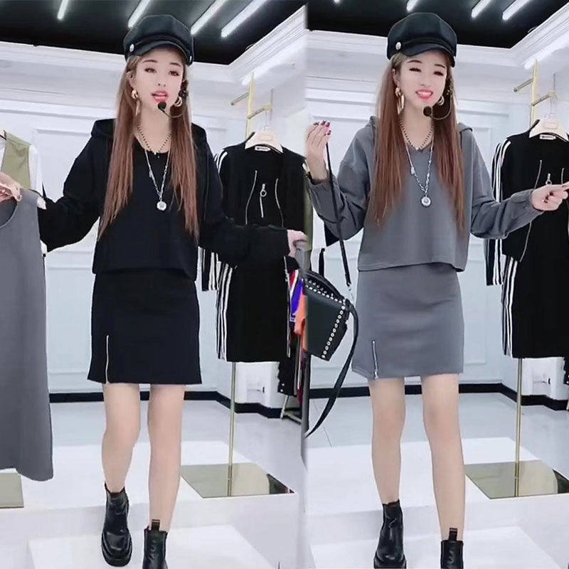 2022 spring new casual hooded sweatshirt hip skirt fashion two-piece sports suit fashionable women's trend