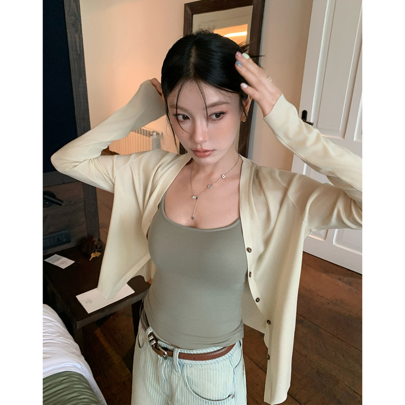 Hamyiho Lyocell Tencel Knitted Sunscreen Cardigan for Women, Autumn Camisole Outerwear, Ice Silk Thin Cover-Up