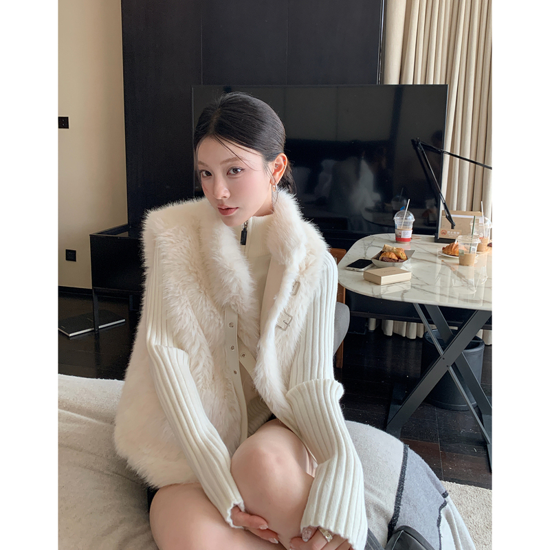 Hamyiho Eco-Friendly Fur Vest Coat for Women, Fur Integrated Sleeveless Vest, Autumn and Winter Outerwear Hamyiho Eco-Friendly Fur Vest Coat for Women, Fur Integrated Sleeveless Vest, Autumn and Winter Outerwear