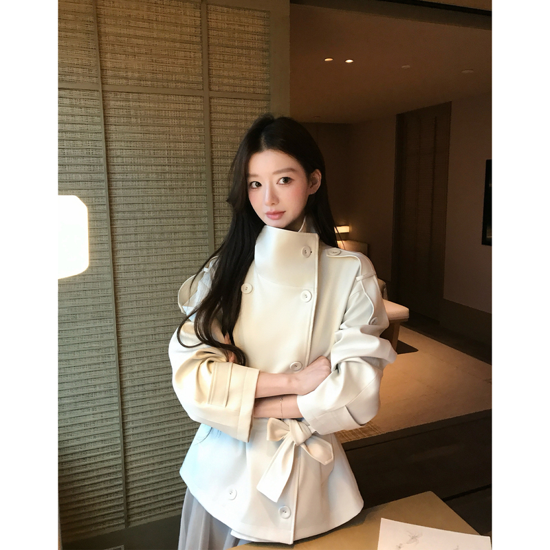 Hamyiho Stand Collar Short Trench Coat Autumn 2026 New Style High-End Elegant Silhouette Waist-Cinching Petite Women's Jacket Hamyiho Stand Collar Short Trench Coat Autumn 2026 New Style High-End Elegant Silhouette Waist-Cinching Petite Women's Jacket