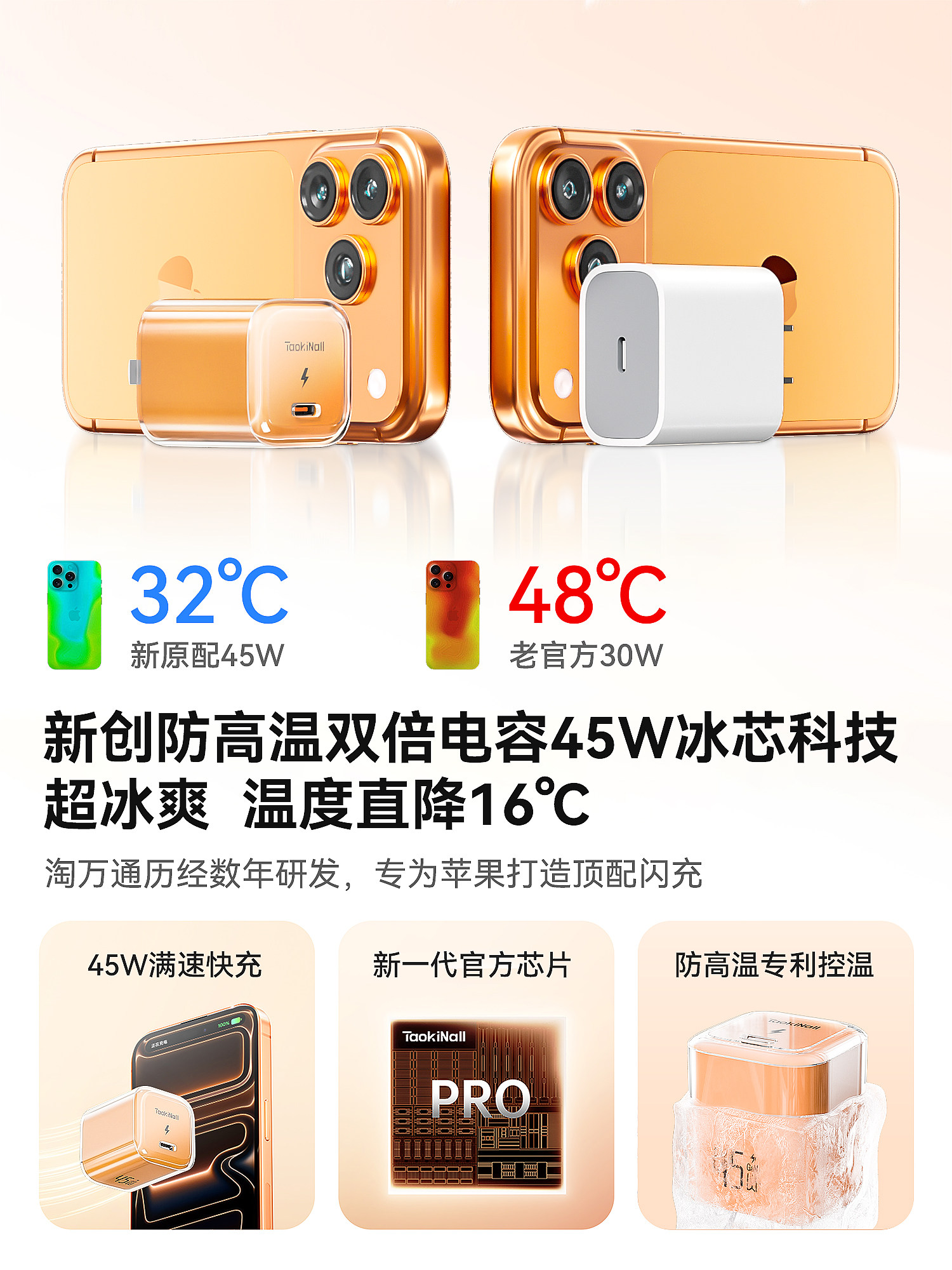 Tao Wantong 45W Fast Charger Compatible with Apple iPhone 17 Charger Head, 16 Pro Data Cable, 15 Plus Plug, 14 Phone, 13 Genuine, 12/11 Flash Charge Pd Set, Type-C Original Max Fast Charging