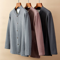 Autumn and winter thickened velvet autumn clothing single-piece cardigan top for middle-aged and elderly men and dads to prevent cold and keep warm