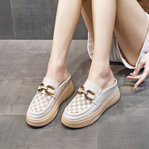 Baotou half slippers for women to wear outside 224 new heelless white shoes thick sole inner small size womens shoes 313233