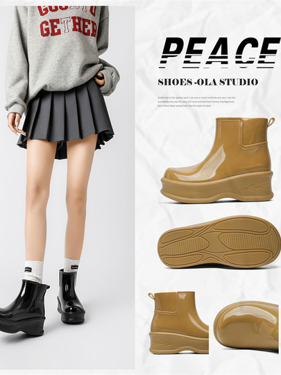 Bonitas botas de lluvia para mujer, suelas gruesas, tacones altos, botas de lluvia 2025, zapatos impermeables de tubo corto, botas de agua nuevas, zapatos de goma antideslizantes