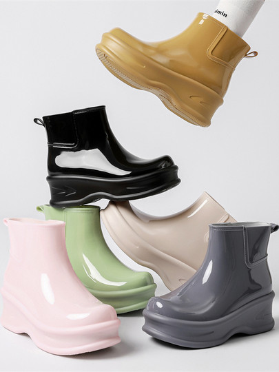 Bonitas botas de lluvia para mujer, suelas gruesas, tacones altos, botas de lluvia 2025, zapatos impermeables de tubo corto, botas de agua nuevas, zapatos de goma antideslizantes