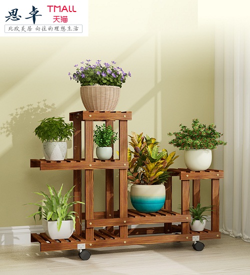 Flower frame living room Simple modern anti-corrosion wood Flower frame Bay window grille shelf Living room Floor-to-ceiling European-style multi-layer solid wood