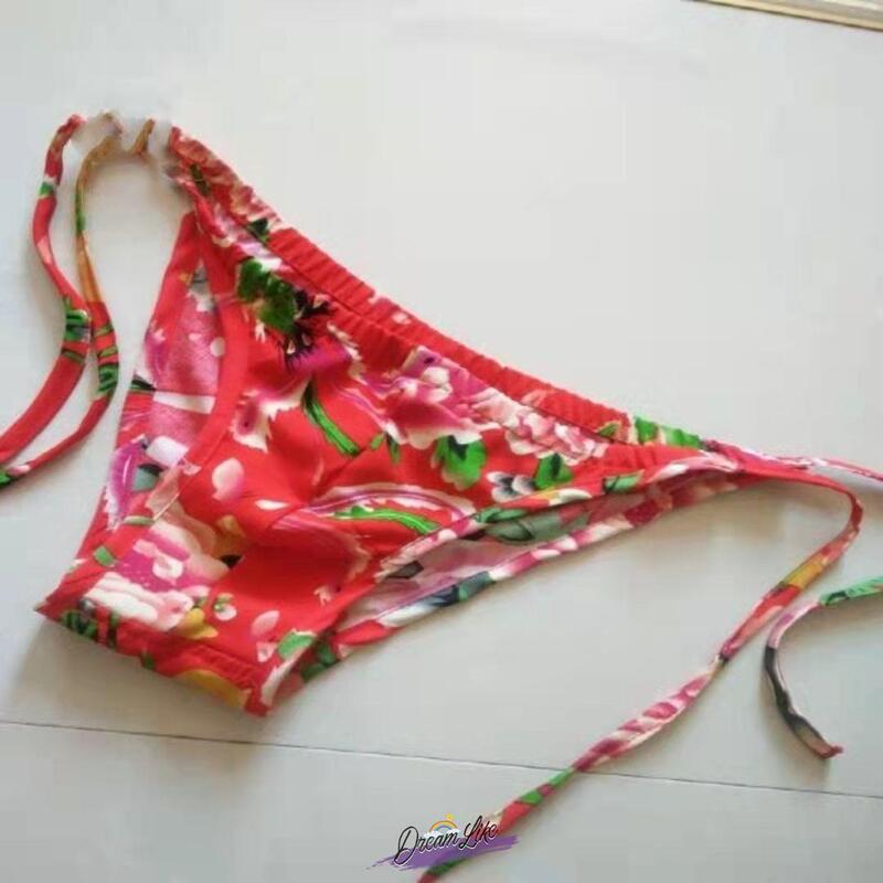 Northeastern Style Men's Retro Floral Lace-Up Low-Rise Ribbed Women's Briefs Sexy Tie-Up Trendy