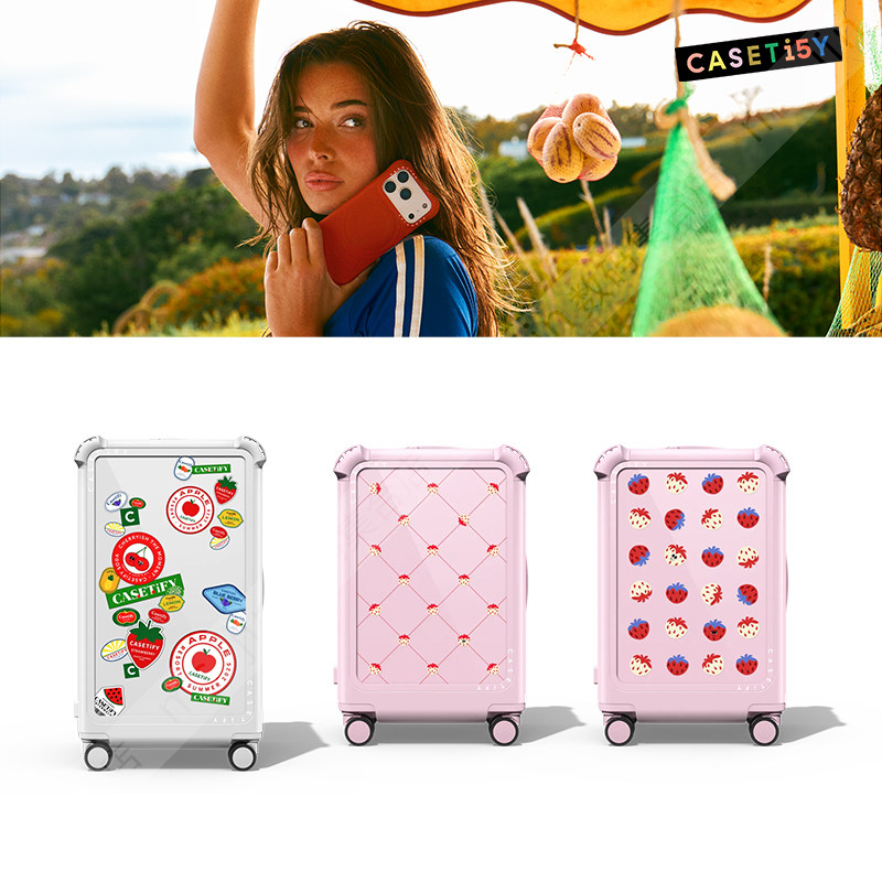 CASETiFY Holiday Collection Stylish Strawberry Fruit Stickers Summer Elastic Shockproof Carry-on Suitcase