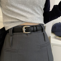 Japanese FC all-match new belt for women simple and advanced bright silver buckle belt genuine leather student youth decoration Korean