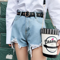 Japan FC universal denim decorative belt pin buckle casual all-match trouser belt without punching womens hollow belt complex