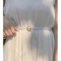 Japan FC Xiaoxiangfeng white pearl belt womens new waist chain high-end decoration elegant waist elastic elastic