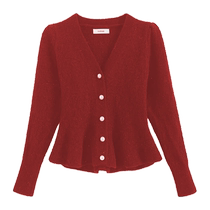 Zodiac New Year Red V-neck Knitted Sweater Cardigan Jacket Womens Spring High-end Chic and Beautiful Western-style Top