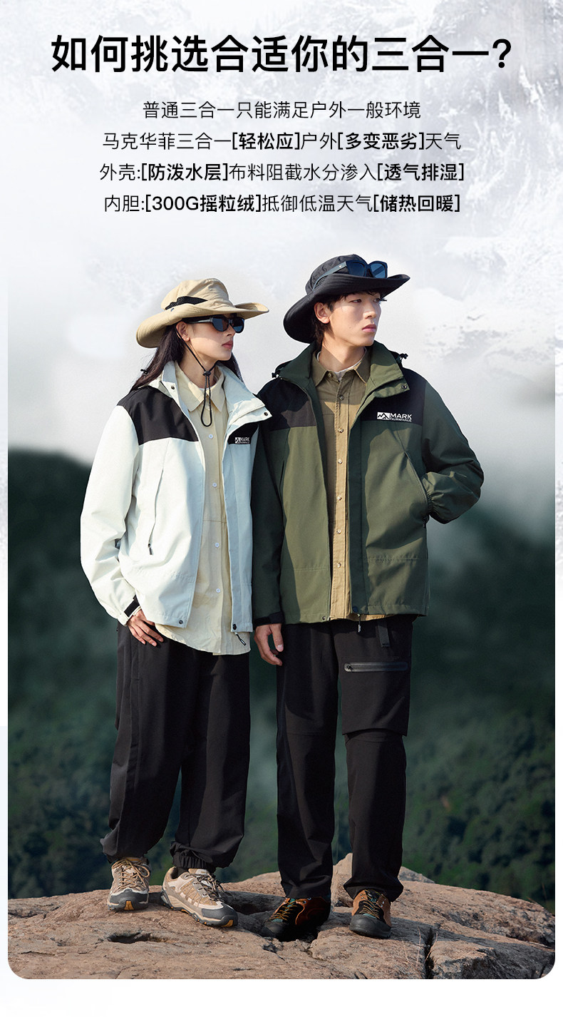 Mark Fairwhale 马克华菲 情侣款户外连帽冲锋衣 天猫优惠券折后¥115包邮(¥300-185)3色可选