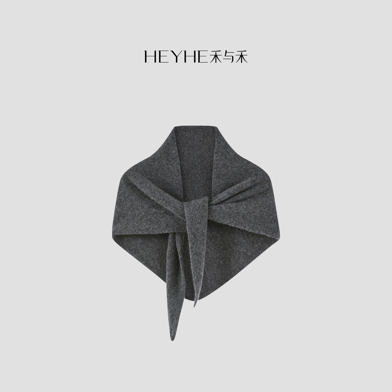 Xiaohe [Cashmere Triangle Scarf] 26-Count 100% Cashmere Minimalist Shawl Neck Warmer Knitted Triangle Scarf
