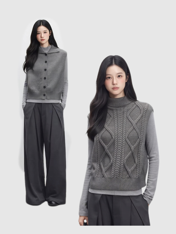 In-Stock Fast Delivery Ruky Simple and High-End Reversible Knit Vest for Women, New Autumn and Winter Casual Versatile Style