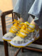 Original niche disruptive style thick tongue yellow bread shoes men's casual sports shoes plaid low-top trendy sneakers