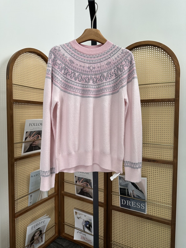 9552Y Home Blue Label Series Wool Cashmere Round Neck Color-Block Jacquard Knit Sweater 26 Autumn/Winter New Arrival, Size S
