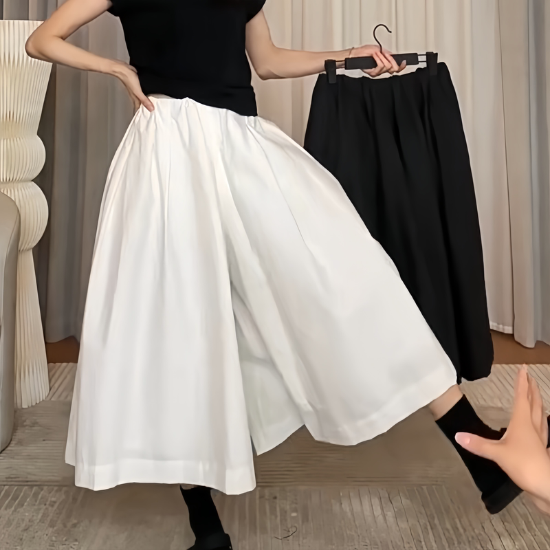 Design-Conscious, Niche High-Waisted Skirt for Women, Summer and Autumn, Plus Size, White Pleated A-Line, Mid-Length Culottes