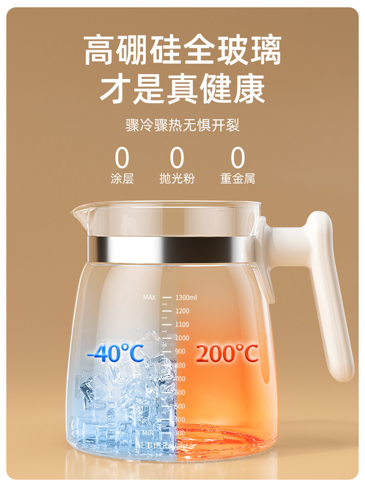 Royalstar Tea Kettle 2025 New Model Small Office Hot Water Kettle Household All-Glass Health Kettle for Boiling and Simmering