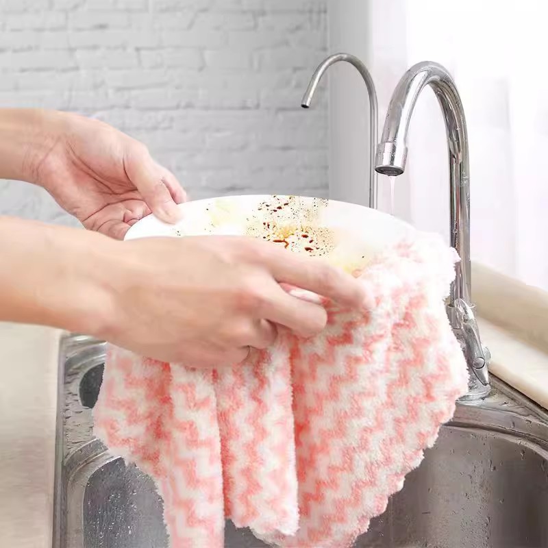 h Water corrugated dishcloth thickened Coral Flannel not stained with oil sloth rub the kitchen Baobao-Taobao