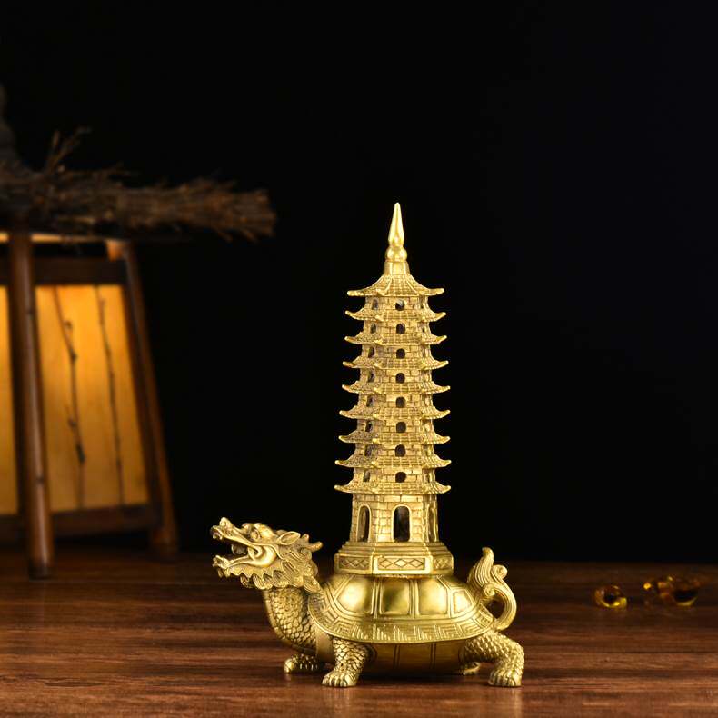 Pure Bronze Dragon Tortoise Tower Pendulum Pieces Bronze Dragon Turtle Wenchang Wenta Home Shop Book House Craft Gift Hem size number-Taobao