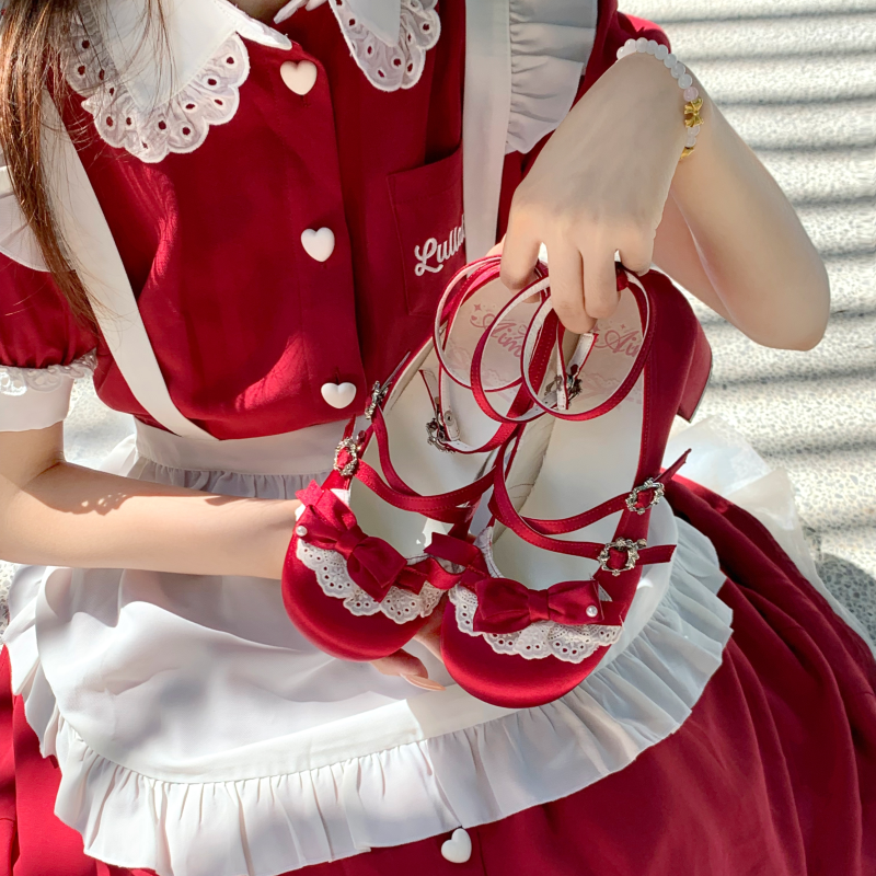 Полная цена предзаказ [Annie's Storybook Medium Heel Burgundy] Прекрасная кукольная сладкая обувь типа Mary Jane оригинальная лолитa
