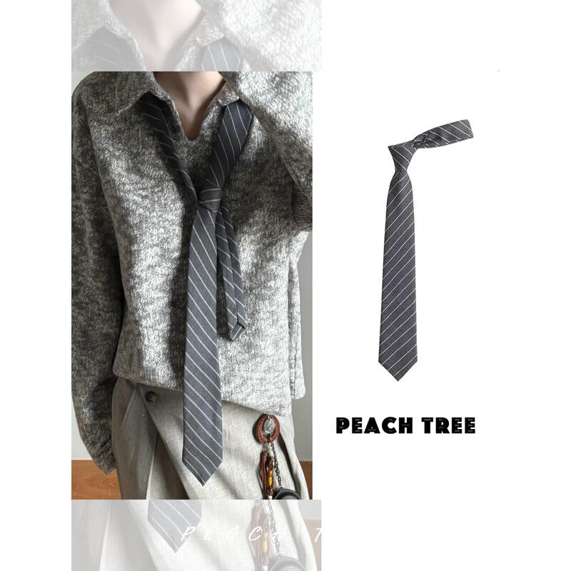 Retro British Style Gray Stripesd Tie Hand-Tied Vintage Fashion Casual Versatile Knitted Shirt Accessories for Women